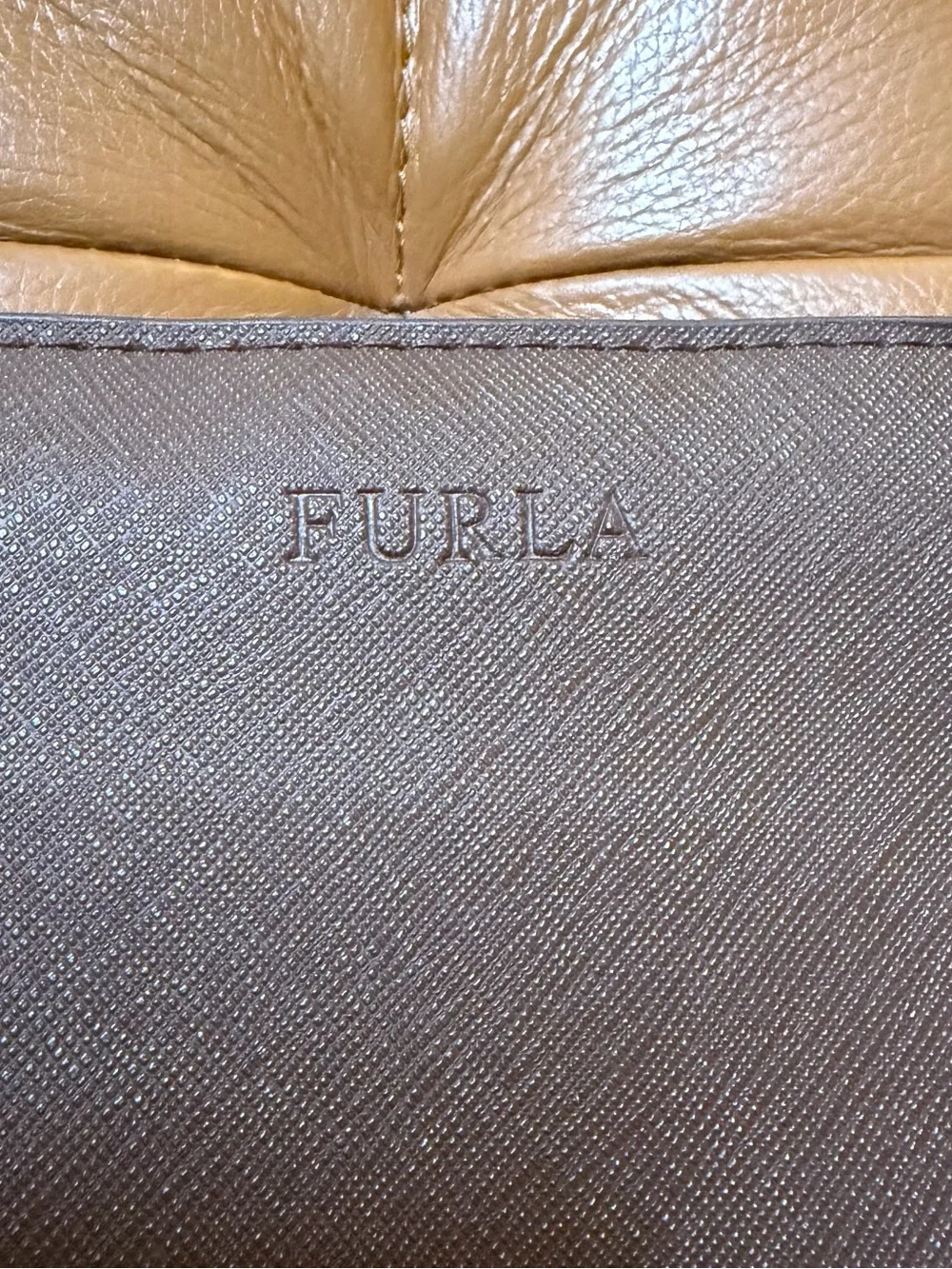 ✈️FURLA for Saudia Airlines Brown  Saffiano Leather Pouch w/ Gold Accents